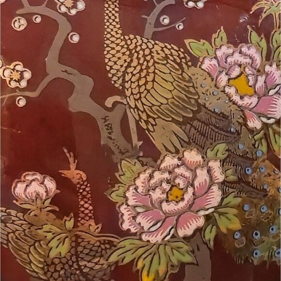 Vintage Asian Trinket Jewelry Box Peacock Floral Hand Painted ceramic keepsake - Picture 8 of 9